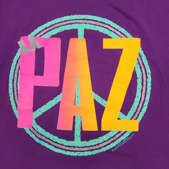 Vintage 1990 La-Paz Peace-Sign Shirt Womens XL 21x27 Purple - Picture 8 of 13